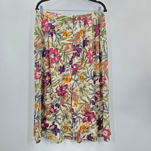 Alfred Dunner Brown Floral Midi Button Boho Cottage Flare Y2K Skirt Plus 18 - Picture 1 of 4